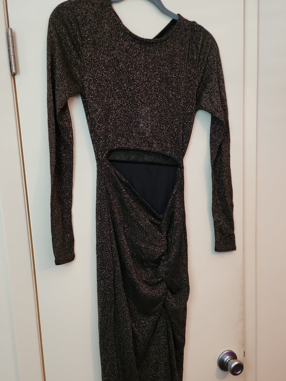 Metallic Black Cutout Long Sleeve Women's Dress